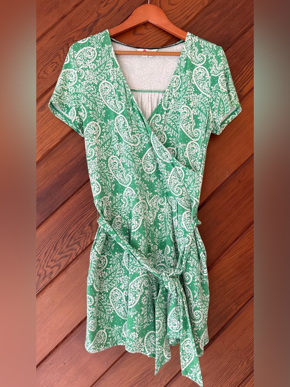 Boden Paisley Wrap Romper Women US 8 Green White Cotton Modal